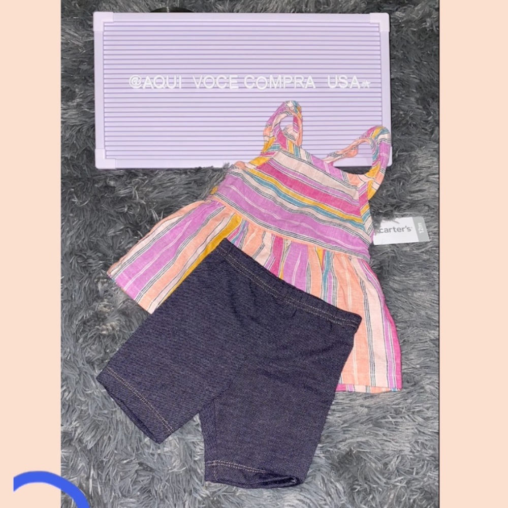 2 Piece Striped Flutter & Top Knit Denim Shorts